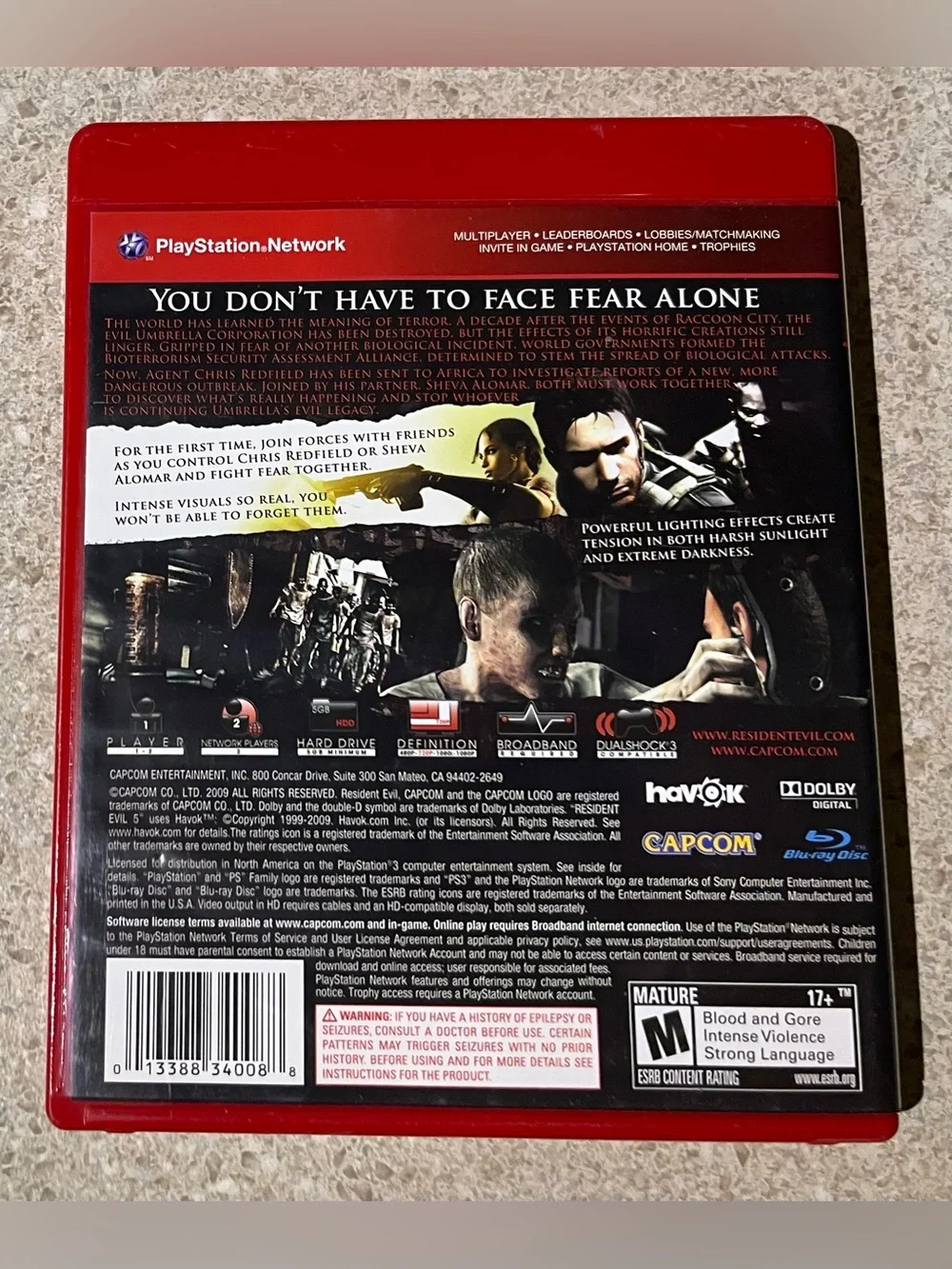 Resident Evil 5 (Sony PlayStation 3, 2009) PS3 Greatest Hits Red Case CI